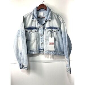 Celerity Pink Womens Jean Jacket XL 15-17 Distressed Look